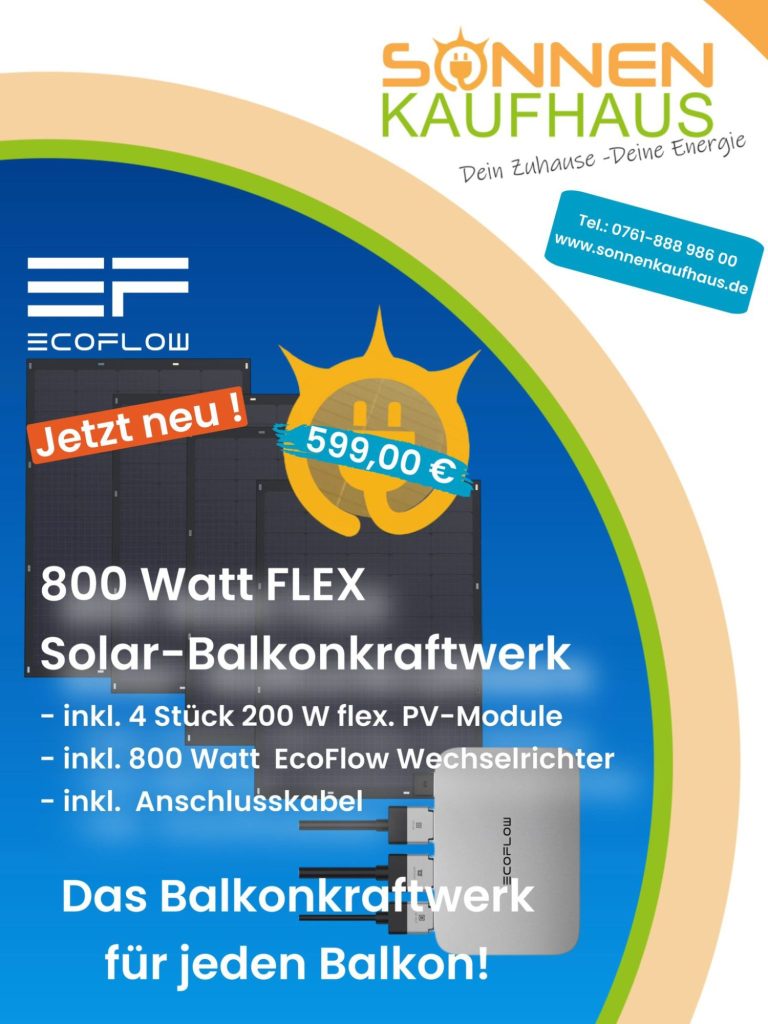 Photovoltaik Balkonkraftwerk 800 Watt für Freiburg, Emmendingen, Riegel, Bahlingen, Kaiserstuhl